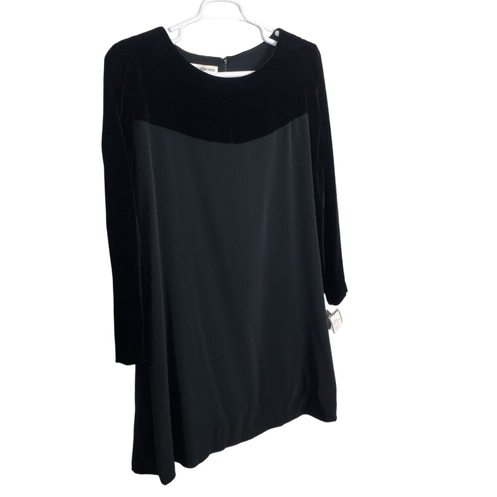 Jones New York Sz 18 Dress Velvet Trim A-line Long Sleeve Knee Length LBD Party